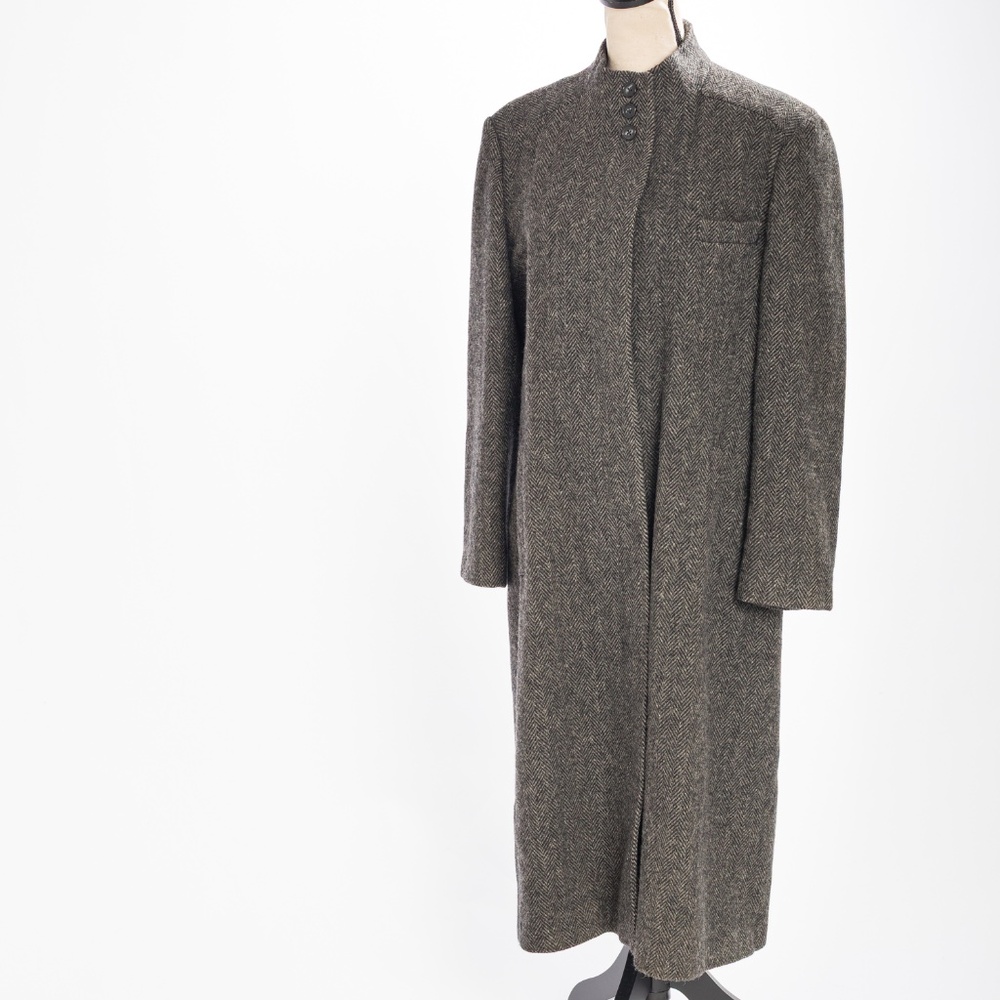 Vintage 100% pure wool full length coat herringbone tweed J.G Hook M - Picture 6 of 16